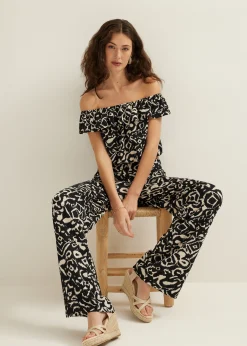Off-shoulder top met tweekleurige print