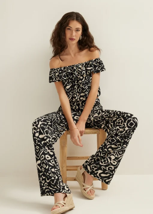 Off-shoulder top met tweekleurige print