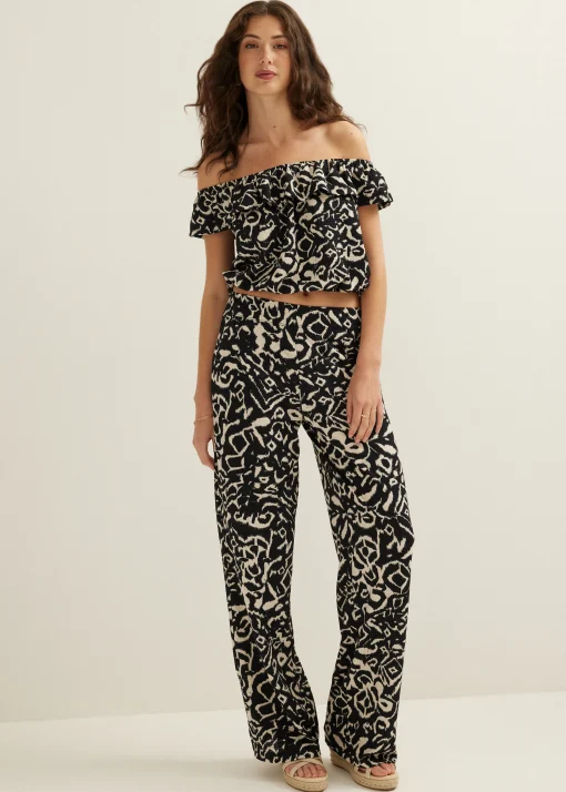 Off-shoulder top met tweekleurige print